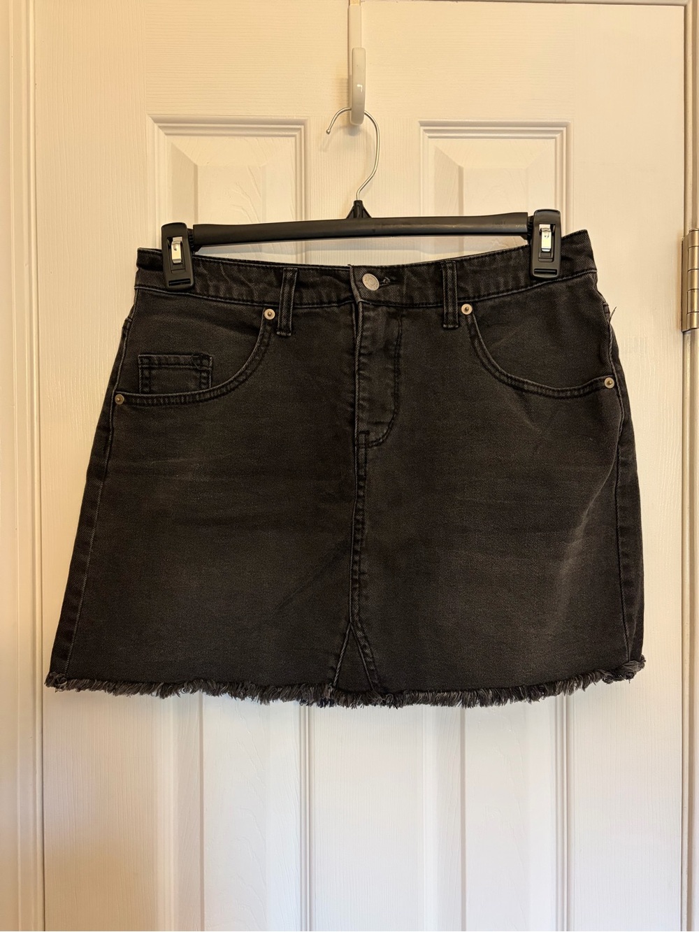 wild fable Black Denim Mini Skirt with Frayed Hem